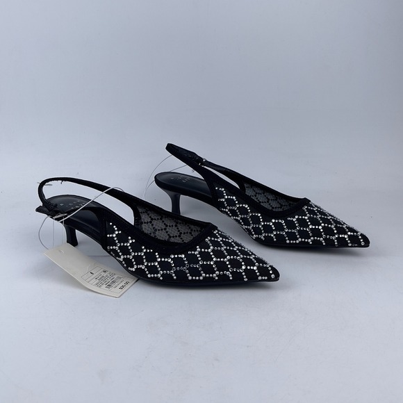 A New Day Gigi Embellished Slingback Kitten Heels Womens US 6 Black Buckle Strap - Picture 1 of 6